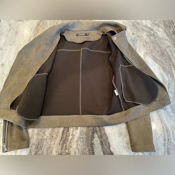 NWOT Suede olive green biker jacket - Picture 4 of 8